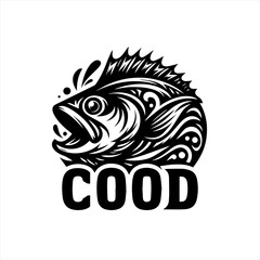 Fototapeta premium Stylized Black and White Fish Logo with Text.