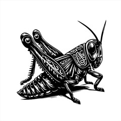 Fototapeta premium Stylized Black and White Grasshopper Vector Art.