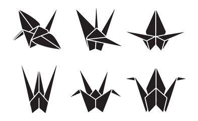 Collection of black origami crane silhouettes