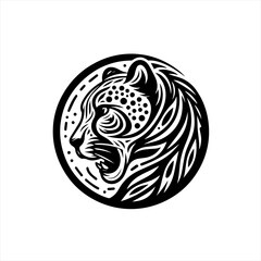 Stylized Leopard Head Roaring Vector Logo.