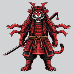 Obraz premium Samurai tiger vector illustration