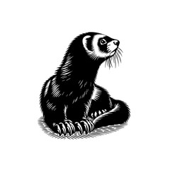 Obraz premium Black and White Ferret Illustration.