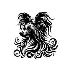 Fototapeta premium Elegant Black and White Dog Portrait with Swirls.