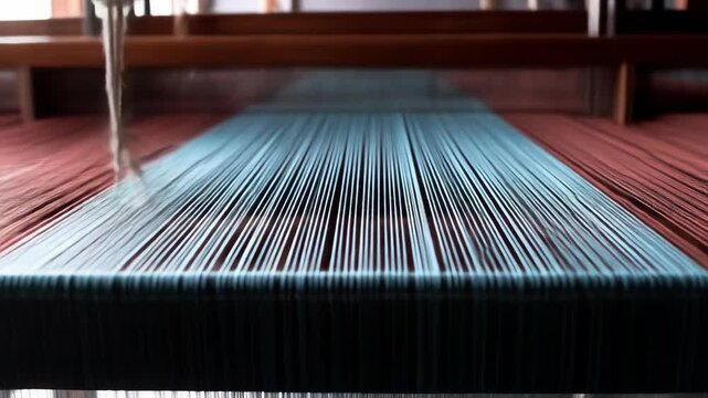 Close-up of colored threads on a loom