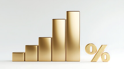 Golden chart showing positive growth with a percentage sign indicating potential financial increase or performance improvement. Investment concept.