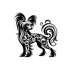 Fototapeta premium Ornate Chinese Crested Dog Silhouette with Tribal Patterns.