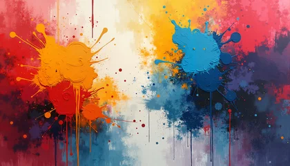 Fotobehang Abstracte kunst Colorful abstract painting with red and blue paint splashes   © Khelga Volkova