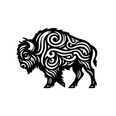 Fototapeta premium Stylized Bison Silhouette with Tribal Swirls.