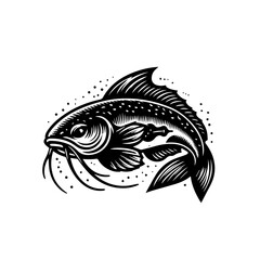 Stylized Black and White Catfish Illustration.