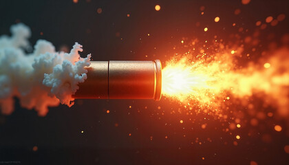 Bullet firing with explosion and smoke on dark background
