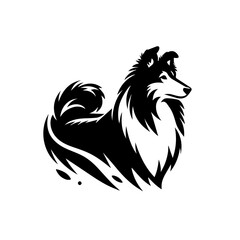 Stylized Black and White Collie Dog Silhouette.