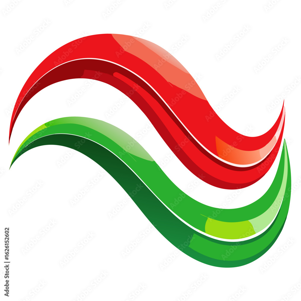 Poster abstract flowing waves in red and green colors symbolizing movement and dynamism