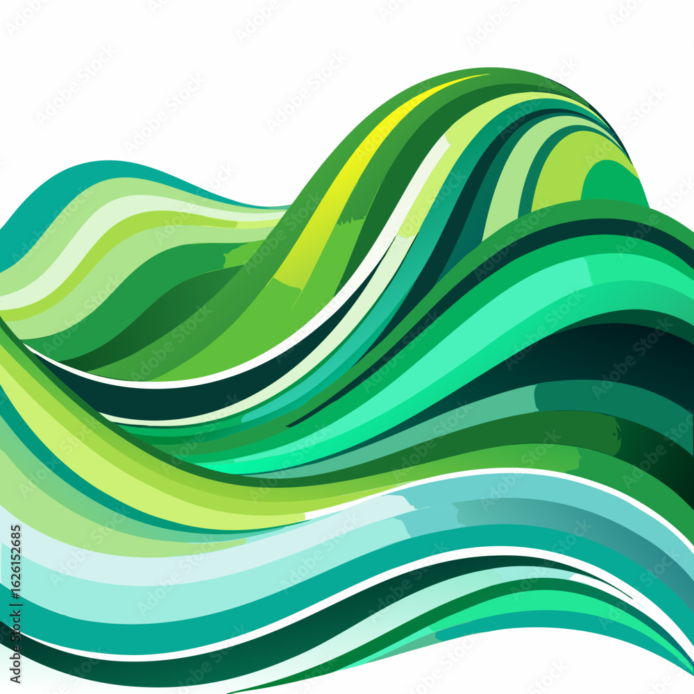 Poster abstract flowing waves of green and teal colors creating a dynamic and modern background design