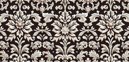 Fototapeta premium Intricate white floral damask, seamless luxury texture, seamless, white
