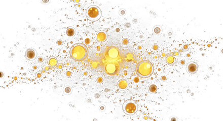 Abstract golden bubbles and particles isolated on transparent background
