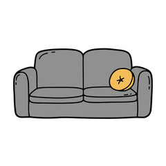 Gray sofa with yellow cushion in minimalist style  