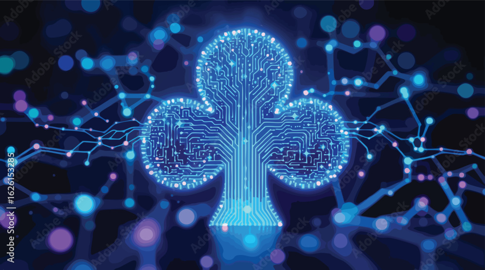Poster abstract representation of digital technology and modern data with a clubs symbol.