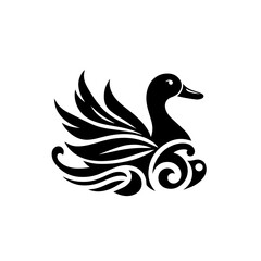Fototapeta premium Stylized Black Duck with Swirling Water Design.