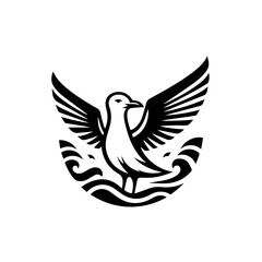 Obraz premium Stylized Seagull with Wings Spread Over Water.