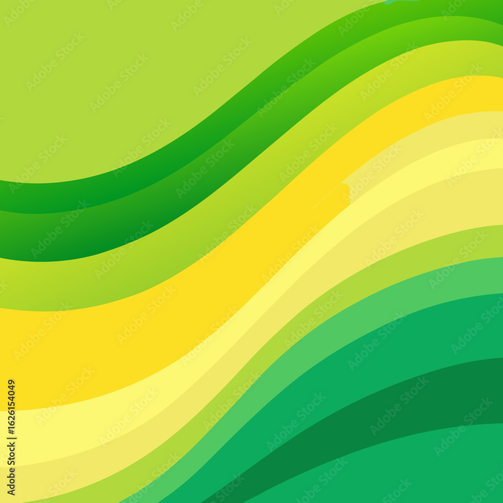 Poster abstract flowing waves of green and yellow colors creating a vibrant and dynamic background design