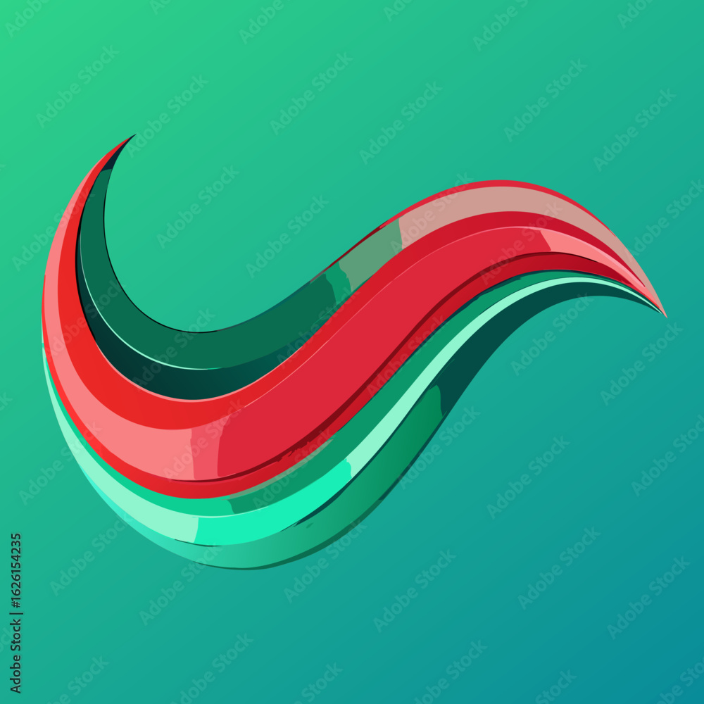 Poster abstract flowing ribbons of red and green with a gradient background