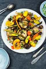 Assortment of baked vegetables.