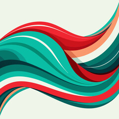Abstract flowing waves of teal red and orange colors on a light background