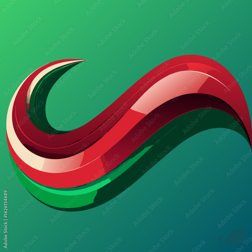 Poster abstract flowing ribbon with red white and green colors on a gradient background