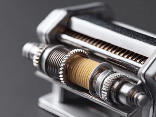 Closeup on pasta maker. Illustrates homemade cuisine, Italian tradition, or culinary arts. Metaphor for precision and craftsmanship. Ideal for food blogs, menus, or cooking.