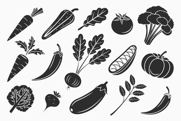 A vibrant seamless pattern features a healthy set of vegetable icons including onion, carrot, tomato, pepper, pumpkin, cucumber, corn, garlic, eggplant, potato, apple, and mushroom