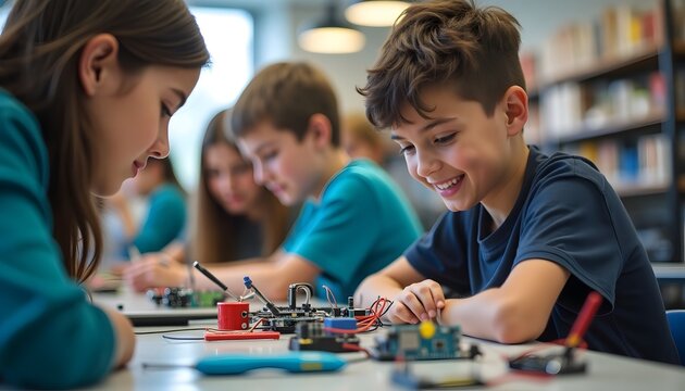 Young Innovators: Children Engaged in a Hands-on Science Project (AI Generated)