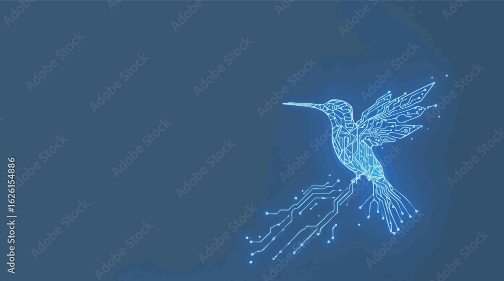 Poster digital hummingbird with circuit board design representing technology and innovation abstract concep