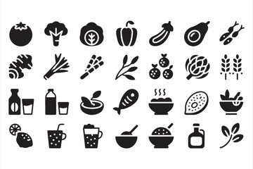 Culinary icon set for groceries, diet tracking, and healthy meal design