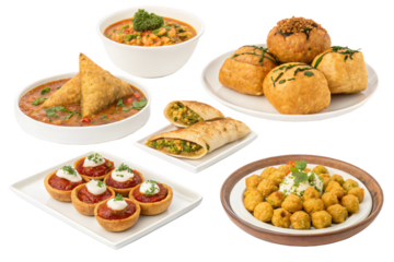 Delicious Indian Food Platter Variety of Savory Dishes Isolated On Transparent Background