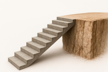A photorealistic staircase leading to the abyss above the cliff. Space for text.