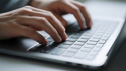 Close-up of Hands Typing on a Laptop Keyboard
