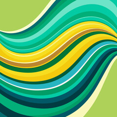 Abstract flowing wavy lines in shades of green yellow and blue with a light green background