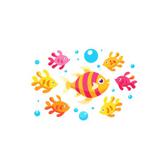 different joyful tropical reef scene set  