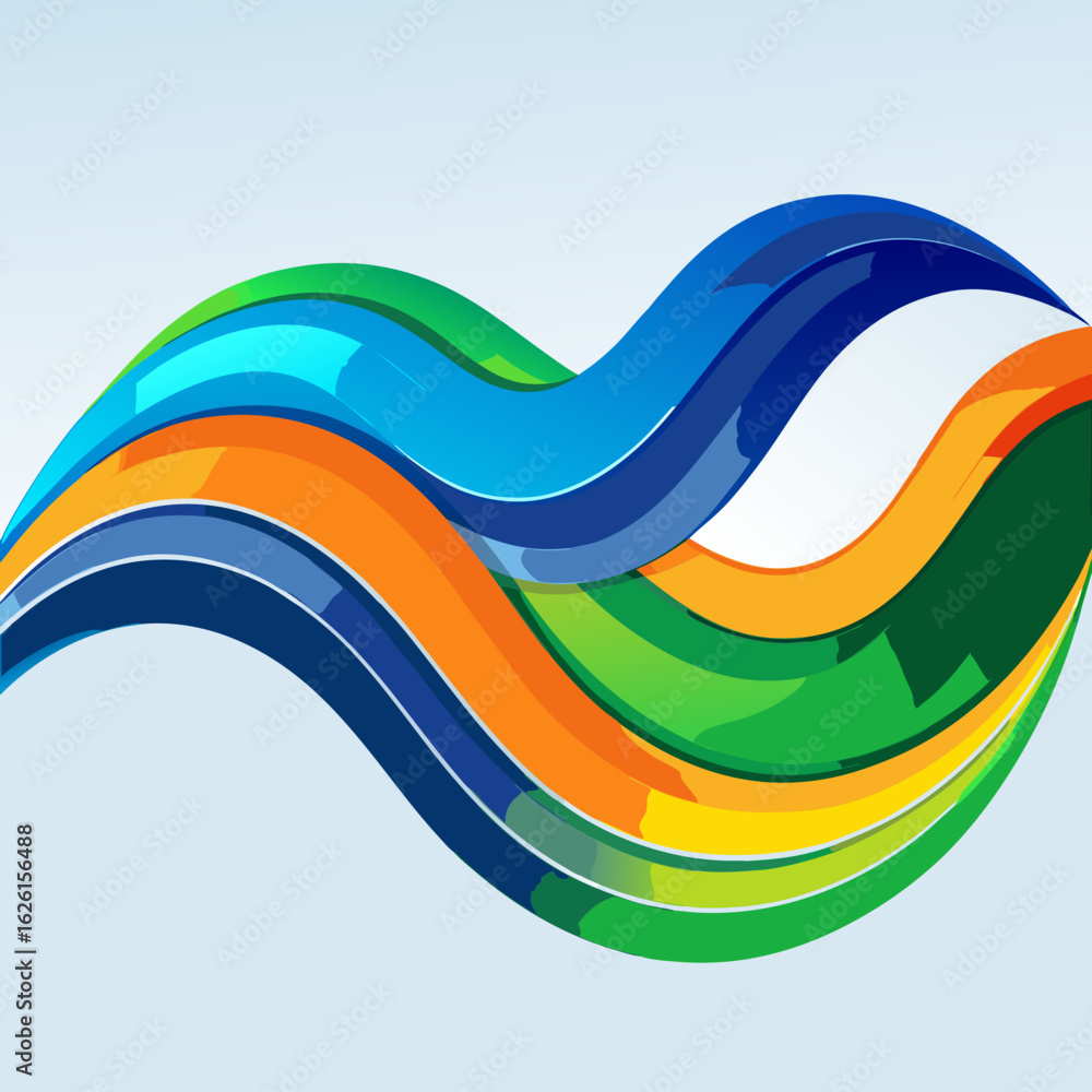 Poster vibrant abstract flowing colorful ribbons of blue orange green and yellow creating a dynamic wave pa