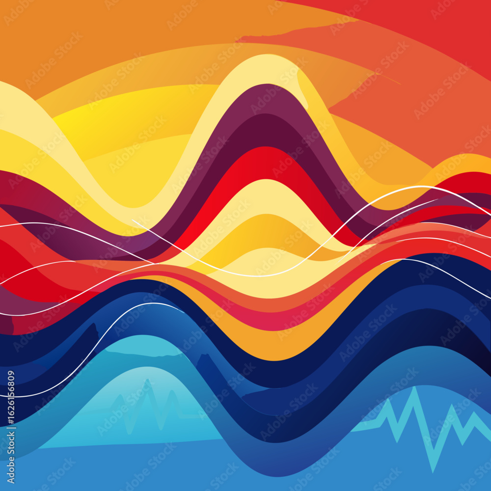 Poster abstract wavy background with vibrant colors and flowing lines representing energy and movement