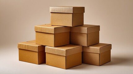 Fototapeta premium Stack of six rustic wooden gift boxes tied with natural string