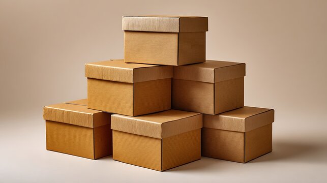 Stack of six rustic wooden gift boxes tied with natural string