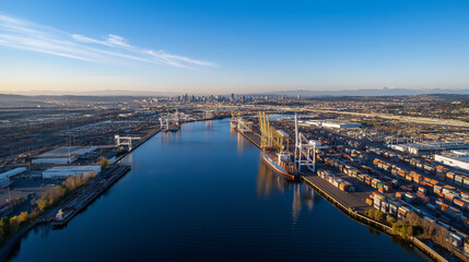 Obraz premium High Altitude View of Container Terminal and Harbor