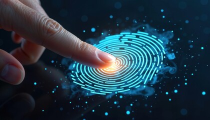 Digital fingerprint recognition technology modern laboratory graphic design high-tech environment close-up perspective