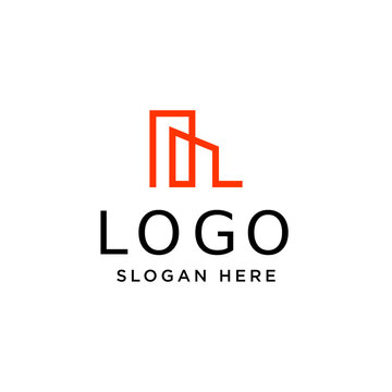 Modern Construction Logo &ndash; Geometric Orange Line Design for Property or Real Estate Business