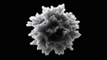 Abstract monochrome rendering of an organic form against black. Evokes themes of complexity, growth, science,  the unseen world. Perfect for conceptual art or background.