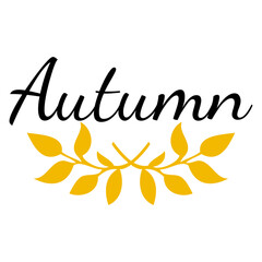Obraz premium Logo con texto manuscrito Autumn con ramas cruzadas con hojas para felicitaciones y tarjetas