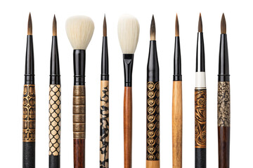 Fototapeta premium Artisan Paintbrushes Exquisite Detail Diverse Textures Isolated On Transparent Background