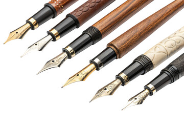 Naklejka premium Elegant Wooden Fountain Pens A Collection of Writing Instruments Isolated On Transparent Background