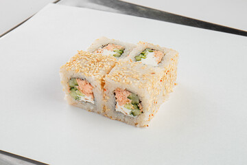 Fresh sushi with sauce and powder